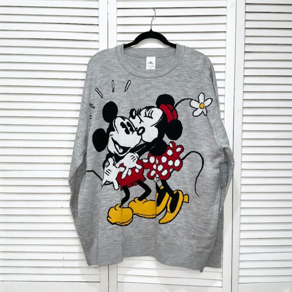 Disney Mickey and Minnie Mouse Kissing Pullover Knit Sweater Size XL